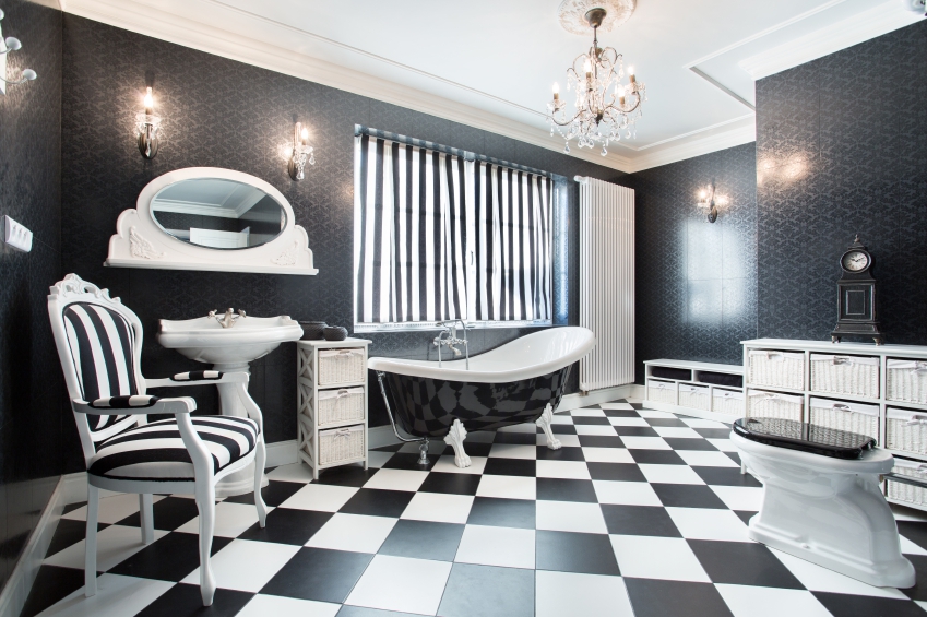 monochrome bathroom with checkered floor