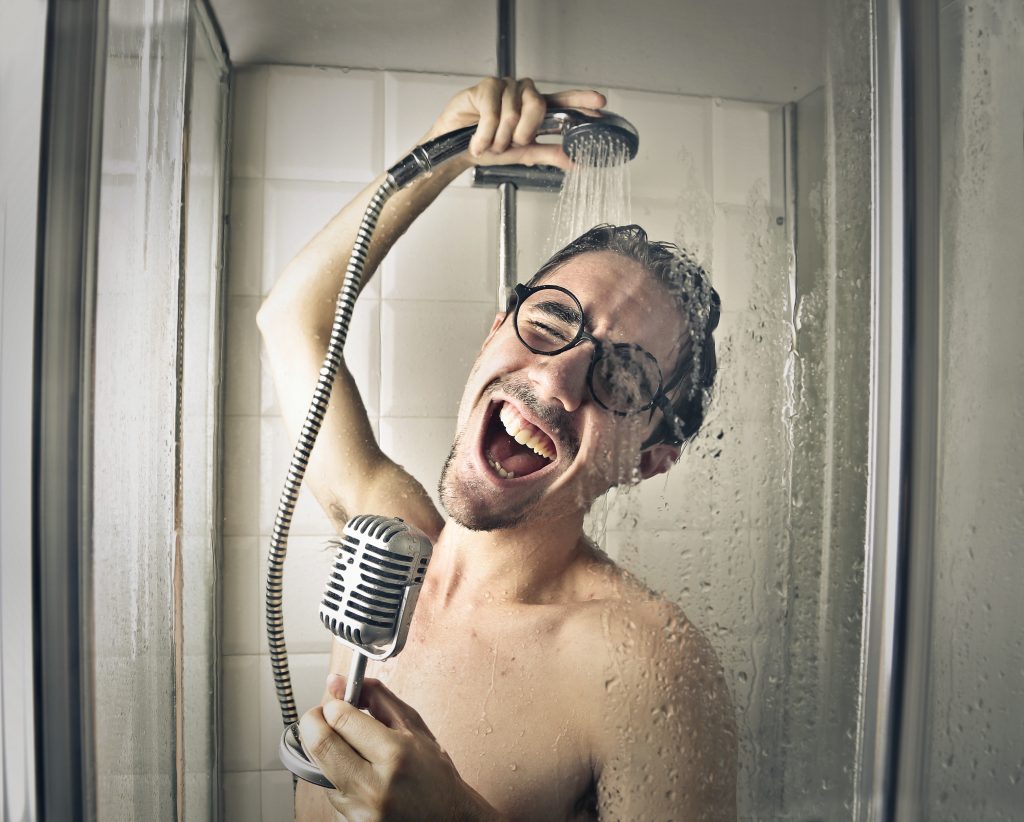 Man Hitting the High Notes in the Shower