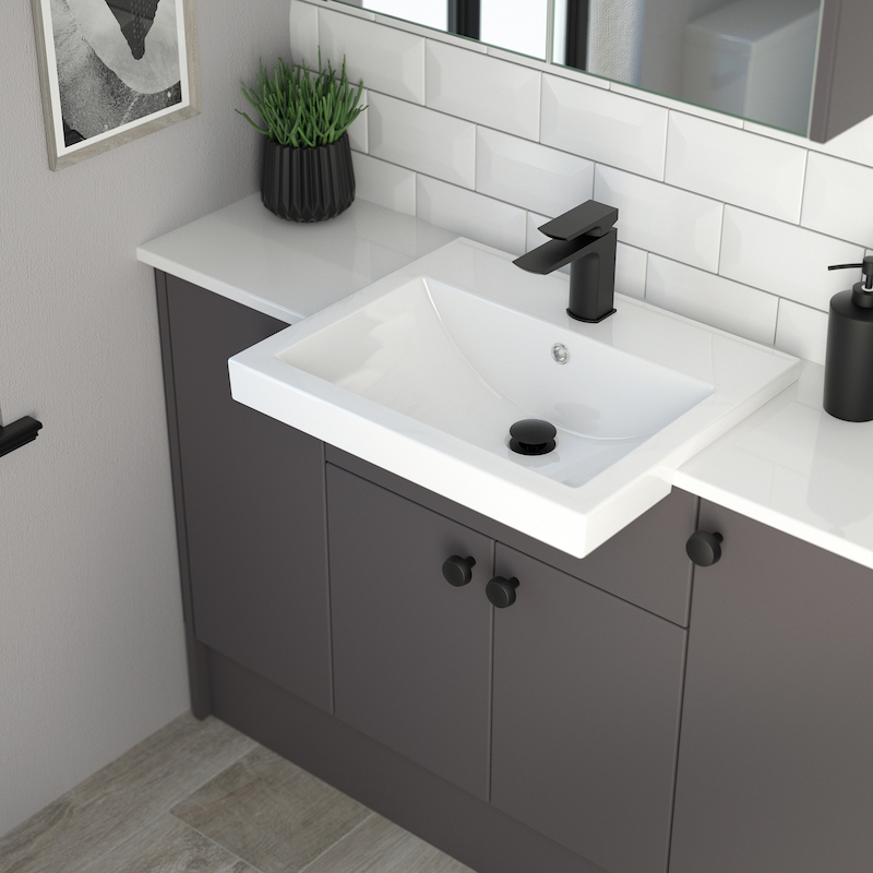 White square sink with black matt finished taps 