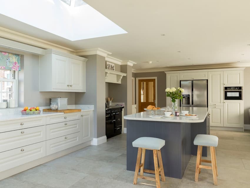 A kitchen with a skylight
